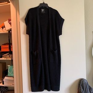 Open long cardigan in black, size XS